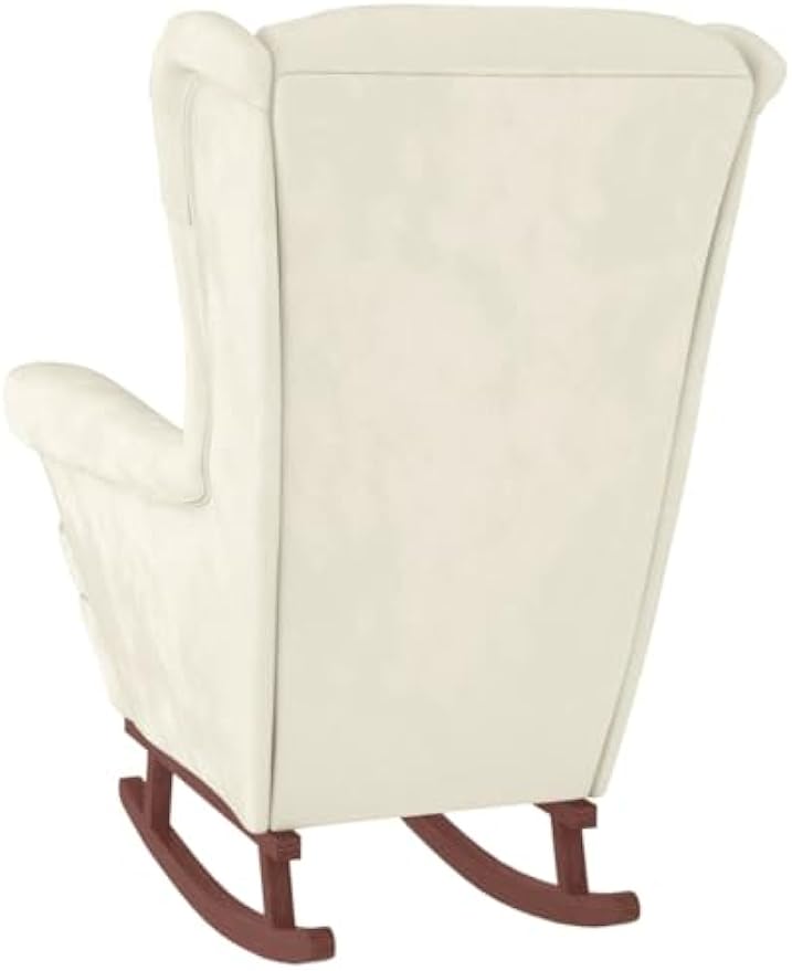 vidaXL Rocking Chair with Solid Wood Rubber Legs, Accent Rocker Sofa Armchair, Wingback Chair for Living Room Bedroom, Cream Velvet