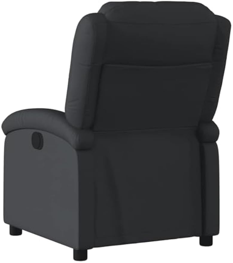 vidaXL Black Real Leather Manual Recliner Chair with Side Pocket - Comfortable and Sturdy Armchair for Your Living Room or Lounge Area