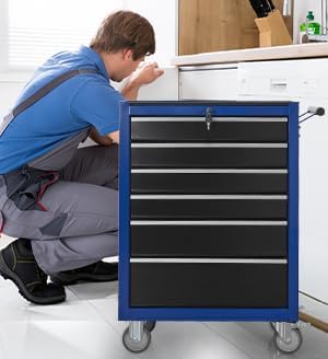 6-Drawer Rolling Tool Chest Cabinet, Large Capacity Metal Tool Box with Wheels and Locking, Roll Around Storage Organizer Tool Cart for Garage, Warehouse, Work Shop - Blue