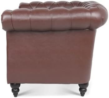 Single Sofa Chair,Modern PU Leather Button Tufted Upholstered Armchair with Rolled Arms,Chesterfield Accent Club Armchair with Solid Wood Legs for Living Room Bedroom Office, Dark Brown