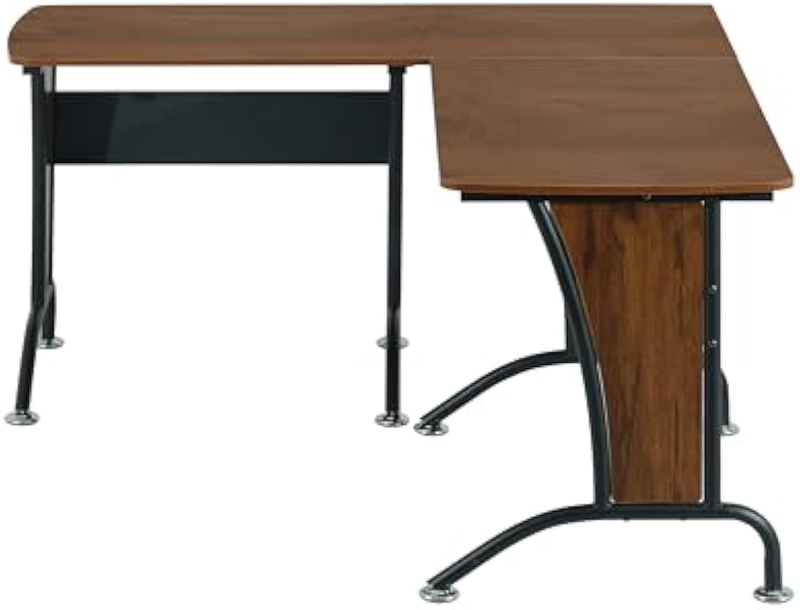 Techni Mobili Deluxe L Shaped, Corner Configurable as Left/Right-Handed L Inline, Durable Steel Frame with Spacious Work Area, Walnut and Grey Office Desk, 67” W x 57” D x 29” H