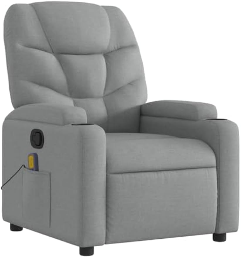 vidaXL Luxurious Massage Recliner Chair-Manual Tilt, Comfort Fabric, Vibration with Cup Holders/Light Gray/Perfect for Living Room, Bedroom