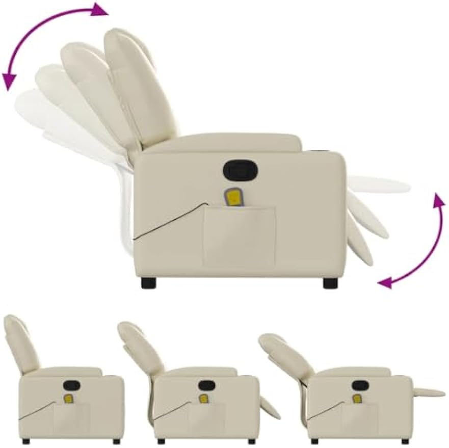 vidaXL Cream Faux Leather Massage Recliner Chair - Manual Recline, Vibration Massage, Convenient Cup Holders, Durable & Comfortable - Ideal for Living Room, Home Office, Lounge