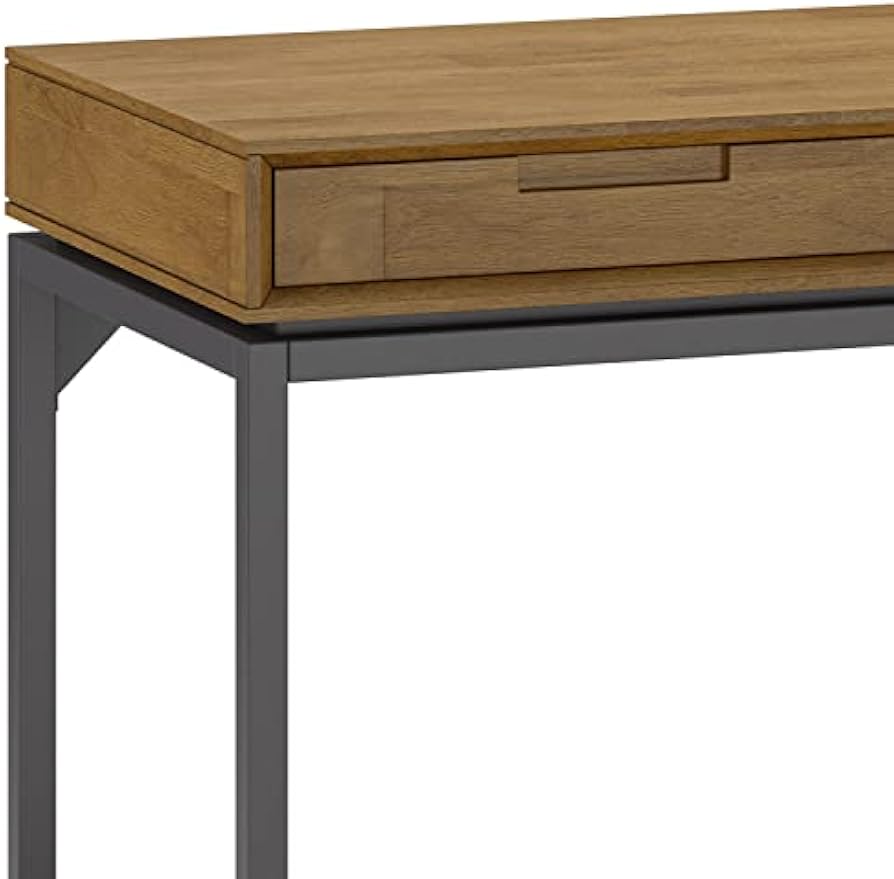 SIMPLIHOME Banting Desk - 72-Inch Wide Solid Hardwood and Metal Writing Desk in Medium Saddle Brown, Modern Industrial Home Office Computer Table for Study with 2 Drawers and Flip-Down Keyboard Tray