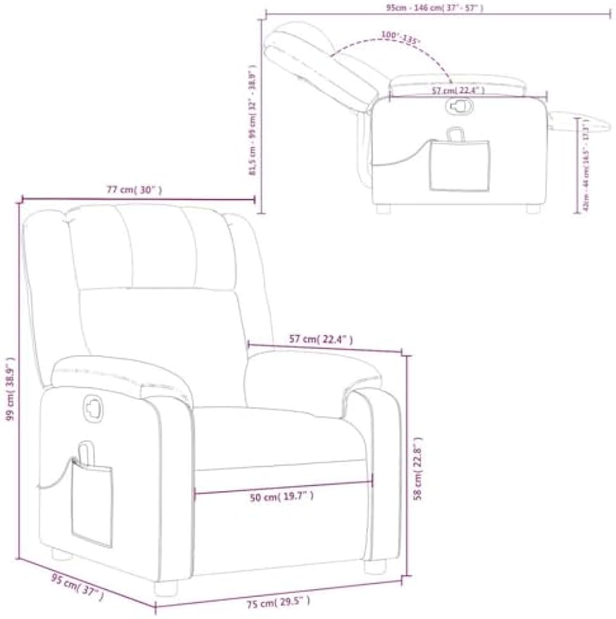 vidaXL Black Fabric Massage Recliner Chair | Adjustable Multi Position Backrest Plush Padded Seat with USB Function Modern Indoor Seating for Living Room and Bedroom Reclining Office TV Sofa