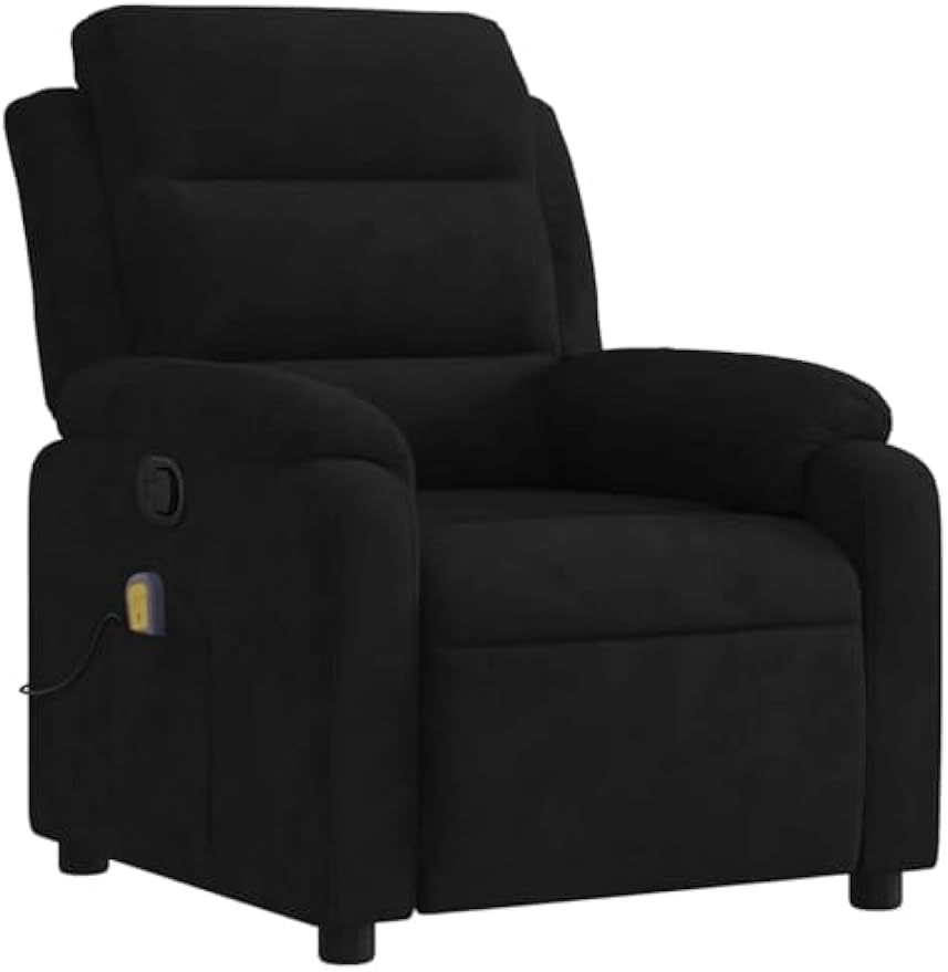 vidaXL Black Velvet Massage Recliner Chair with Adjustable Recline and 6 Point Function for Living Room Home Theater Relaxation Reclining TV Comfort Armchair