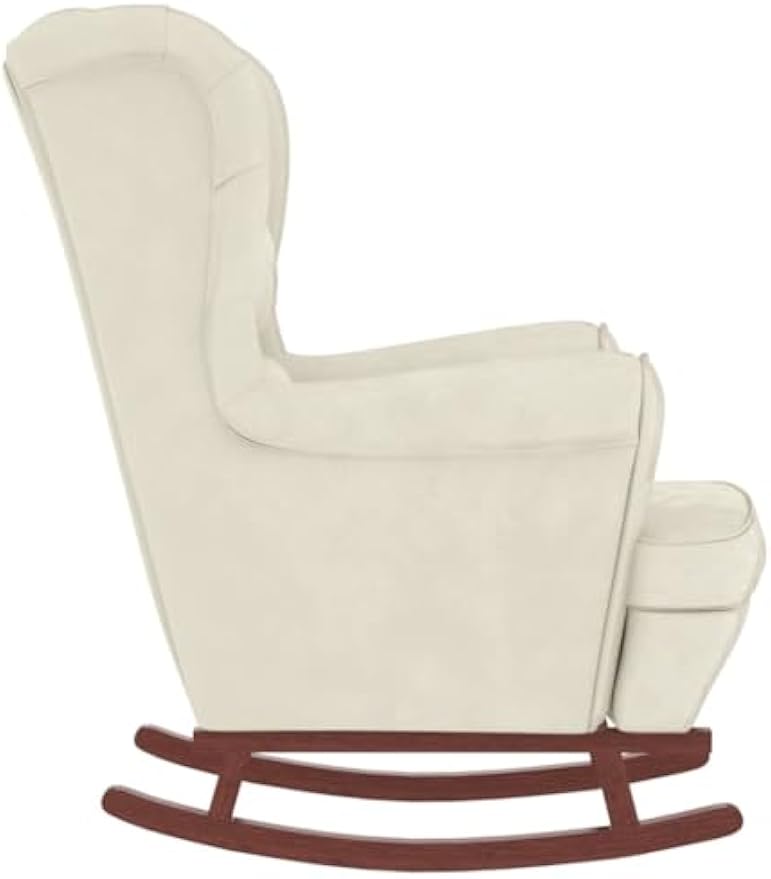 vidaXL Rocking Chair with Solid Wood Rubber Legs, Accent Rocker Sofa Armchair, Wingback Chair for Living Room Bedroom, Cream Velvet