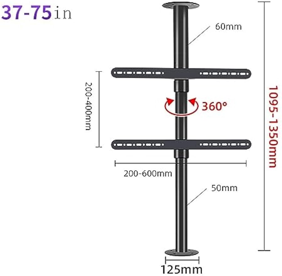 Adjustable Ceiling Mount Bracket for 32 75 Inch TVs 360 Degree Rotating LCD Support Swiveling Wall Mount Mobile TV Stand Versatile Base for Ultimate Viewing Experience