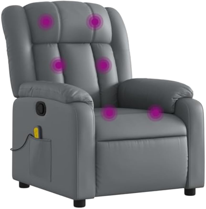 vidaXL Modern Gray Massage Recliner Chair Faux Leather Ergonomic Vibration Reclining Armchair Adjustable for Living Room Bedroom Single Sofa Office Push