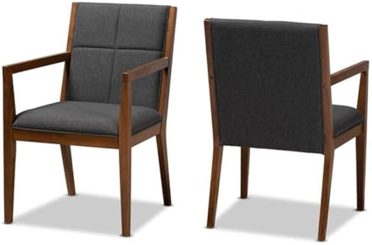 Baxton Studio Theresa Mid-Century Modern Dark Grey Fabric Upholstered and Walnut Brown Finished Wood Living Room Accent Chair (Set of 2)