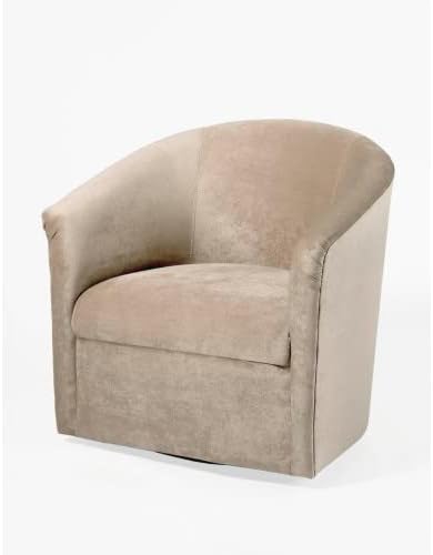 Swivel Barrel Chair, Velvet Round Accent Chair with 360 Degree Swivel Metal Base, Single Club Armchair with Curved Back and Thick Cushion, Leisure Sofa Chair for Living Room Bedroom, Beige