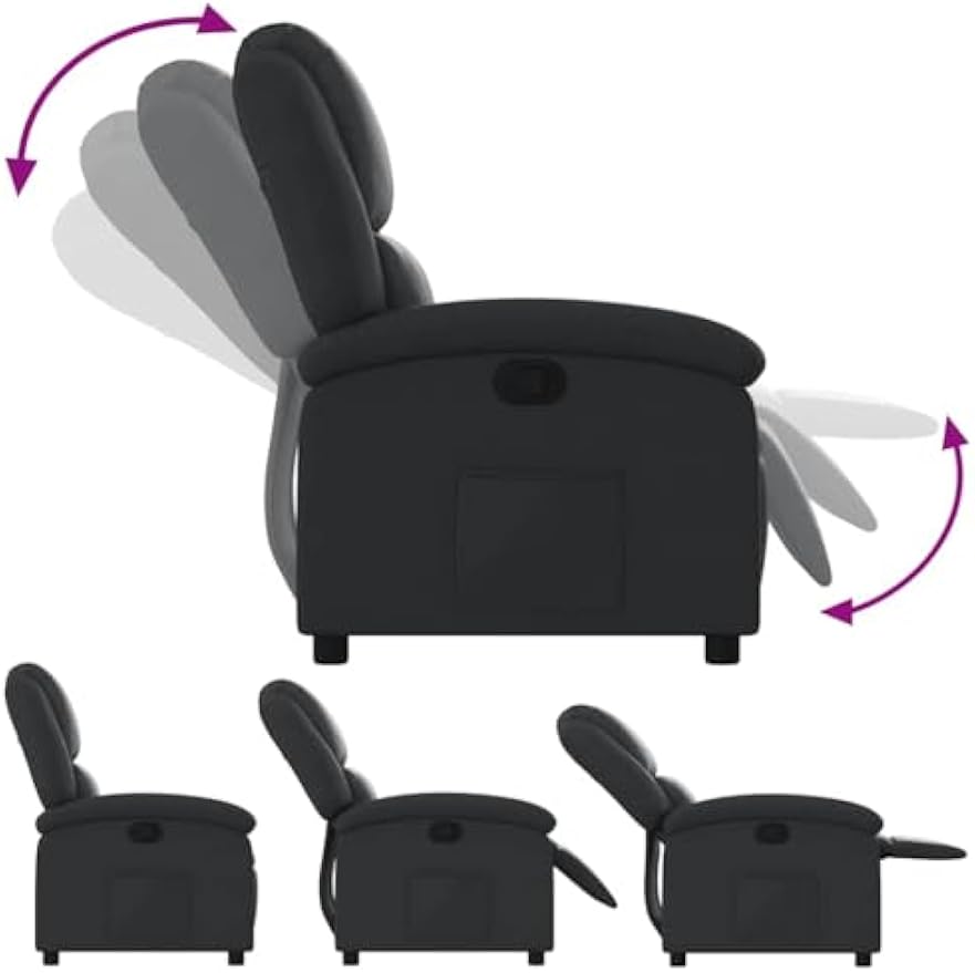 vidaXL Black Real Leather Manual Recliner Chair with Side Pocket - Comfortable and Sturdy Armchair for Your Living Room or Lounge Area