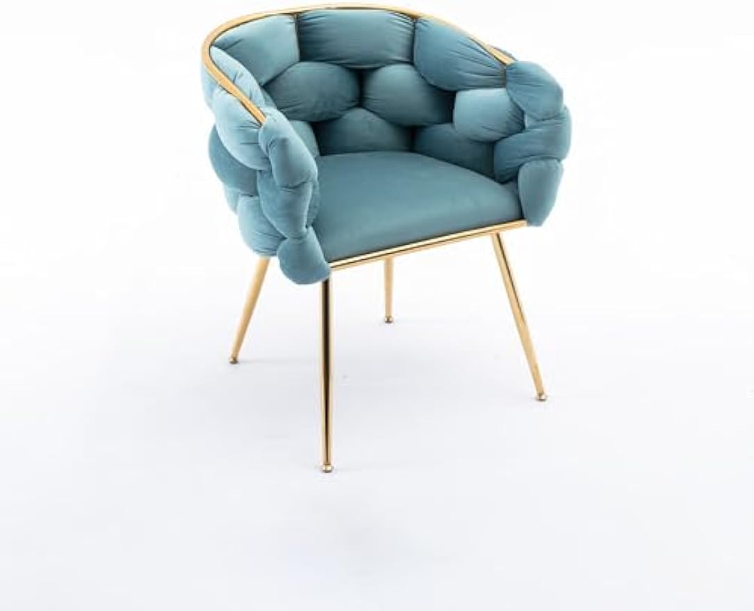 Accent Gold Legs Leisure Single Sofa, Knitting Process, Lazy Person Household Dresser Stool, Stylish Cosmetic Chair for Living Room, Bedroom, Office Oval 1 22.44 Blue Velvet 1