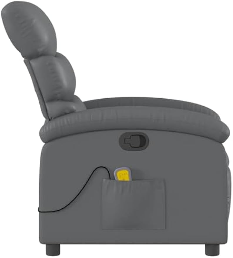vidaXL Massage Recliner Chair for Adults, Single Theater Seating with Vibration Massage & Manually Adjustable Backrest/Footrest, Modern Reclining Sofa for Living Room, Gray Leather