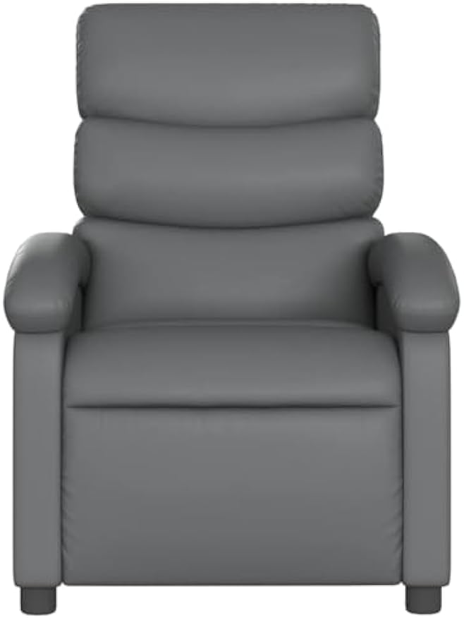 vidaXL Massage Recliner Chair for Adults, Single Theater Seating with Vibration Massage & Manually Adjustable Backrest/Footrest, Modern Reclining Sofa for Living Room, Gray Leather