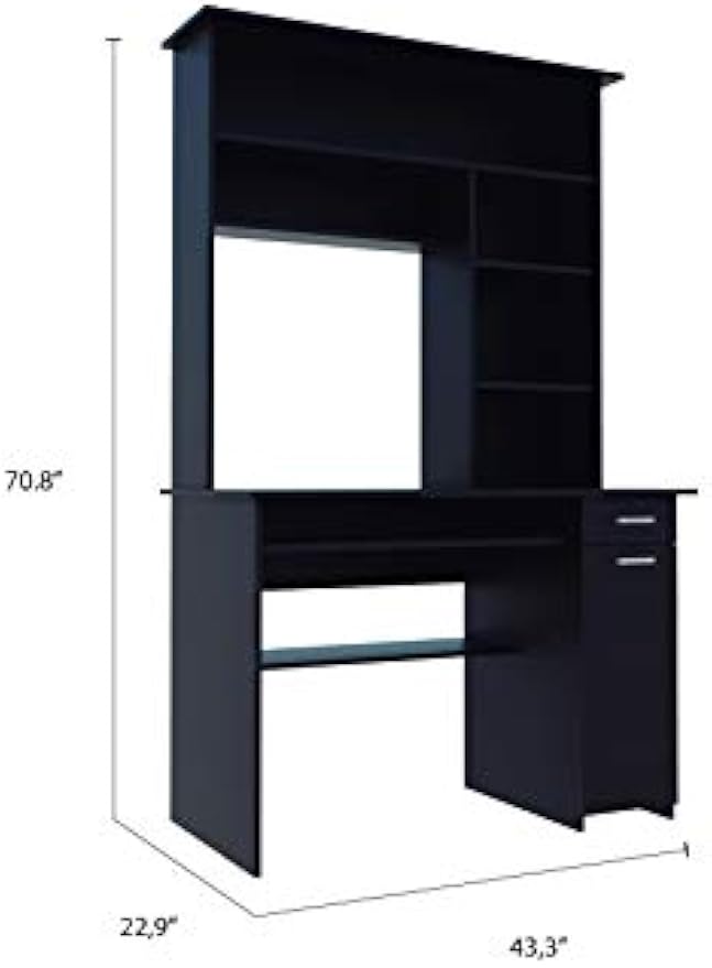 Bellemave Computer Desk with Hutch and Keyboard Tray, Home Office Desks with Drawers and Storage Shelves, Writing Study Desk Table, Modern Compact Workstation, Black