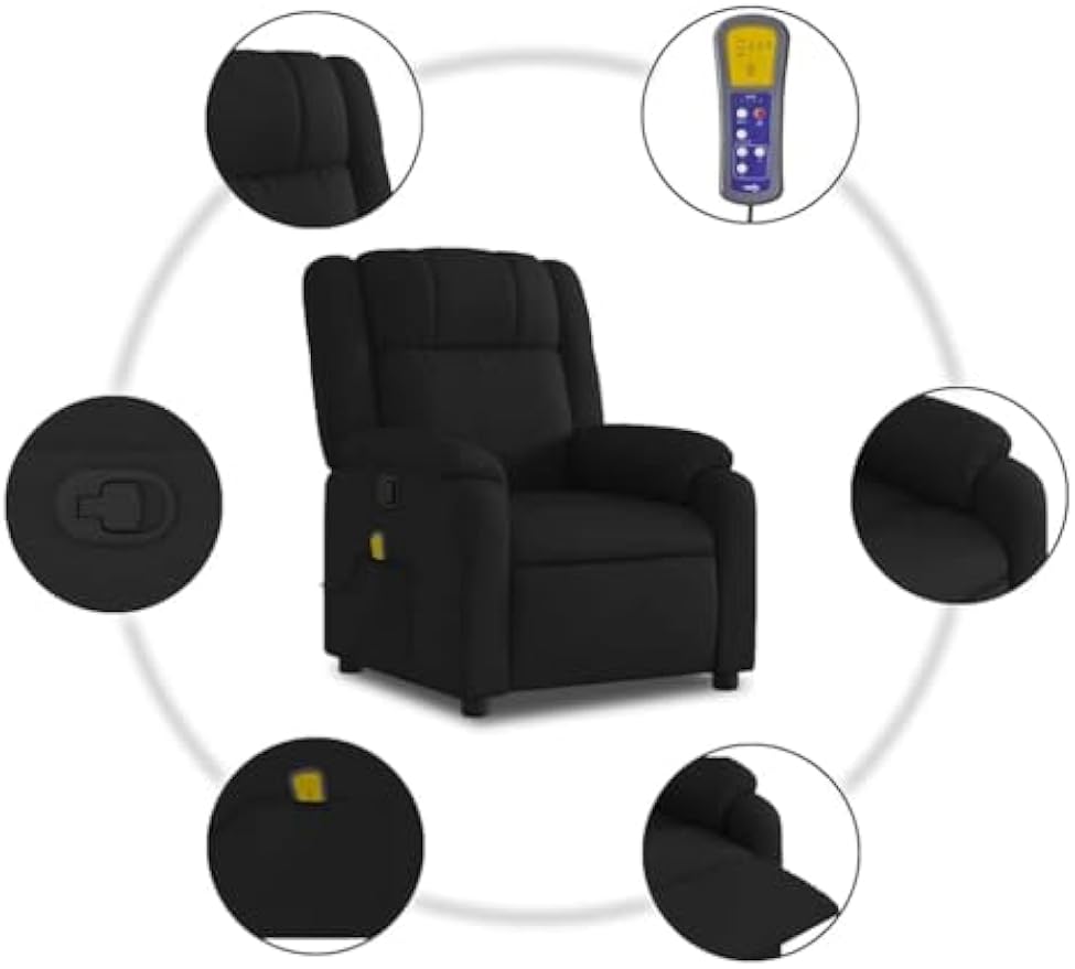 vidaXL Black Massage Recliner Chair Adjustable Vibration Seating Modern Fabric Living Room Bedroom Sofa Reclining Armchair Comfort TV Single
