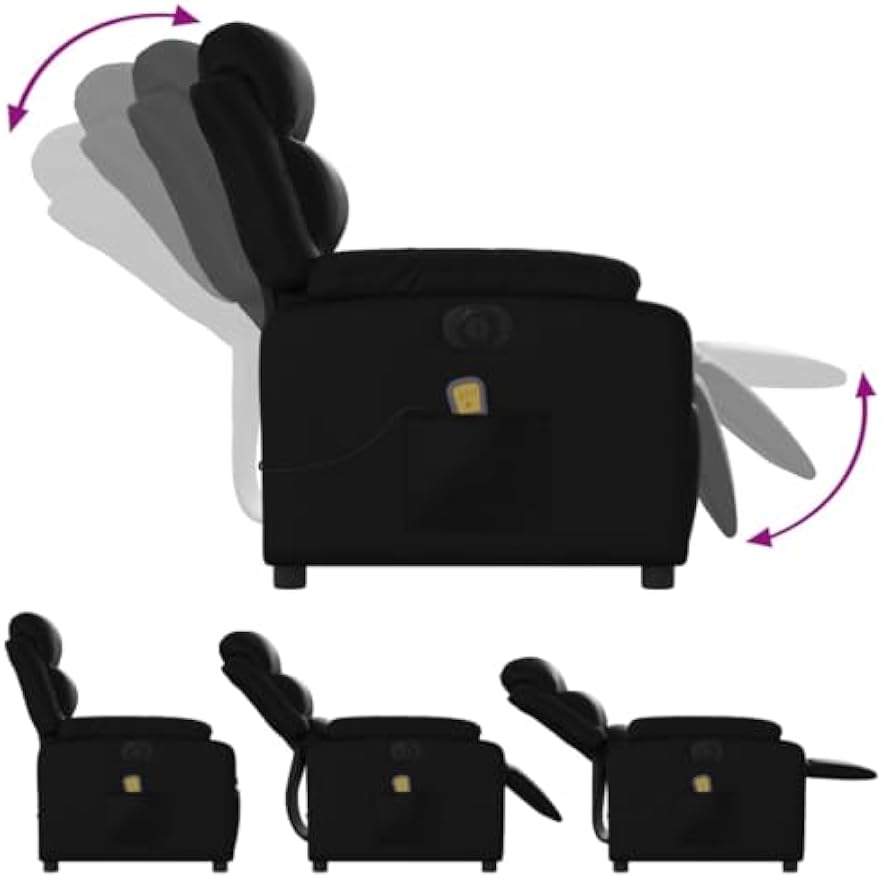 vidaXL Black Faux Leather Electric Massage Recliner Chair - Motorized Reclining Armchair with Vibration Massage and Storage Pocket for Living Room