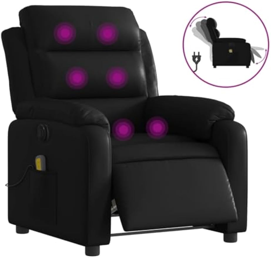 vidaXL Black Faux Leather Electric Massage Recliner Chair - Motorized Reclining Armchair with Vibration Massage and Storage Pocket for Living Room