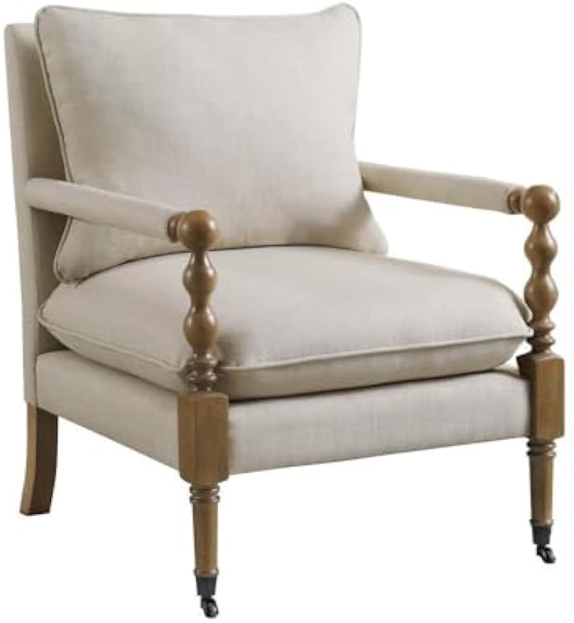 Beige Upholstered Accent Chair with Casters, Perfect Armchair for Living Room, Small Living Room Chair, Stylish and Comfortable Arm Chairs