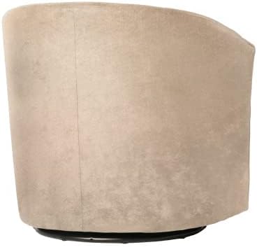 Swivel Barrel Chair, Velvet Round Accent Chair with 360 Degree Swivel Metal Base, Single Club Armchair with Curved Back and Thick Cushion, Leisure Sofa Chair for Living Room Bedroom, Beige