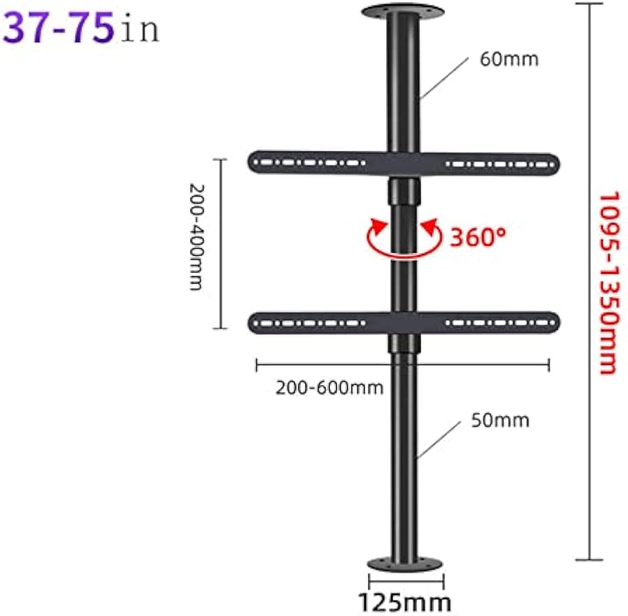 Adjustable TV Stand with Swivel Wall Mount 360° Rotating Floor Bracket for 32 75 Inch TVs Max VESA 600x400 mm Height Adjustable 110 135 cm Perfect for Home Theater.