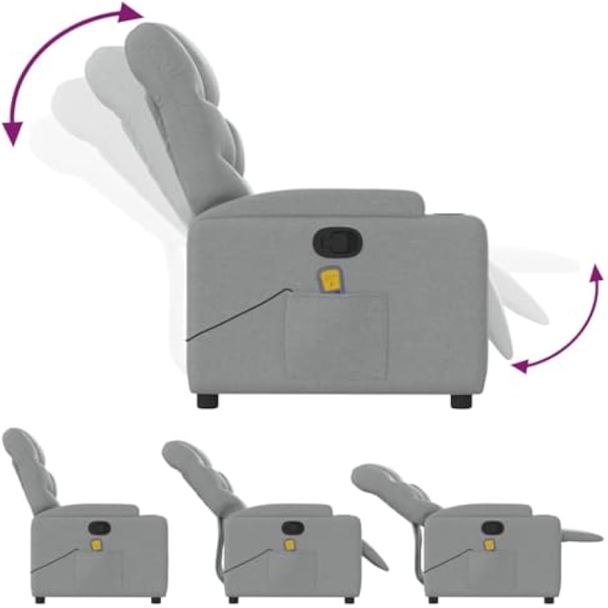 vidaXL Light Grey Fabric Massage Recliner Chair with Adjustable Armrests, Built-in Functionality Perfect for Living Rooms and TV Watching