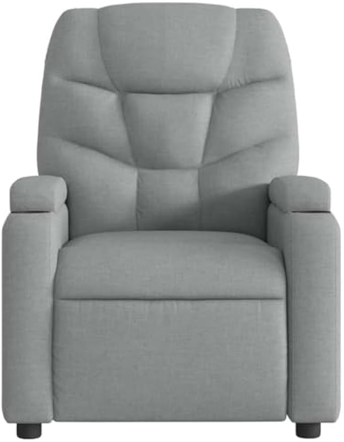 vidaXL Luxurious Massage Recliner Chair-Manual Tilt, Comfort Fabric, Vibration with Cup Holders/Light Gray/Perfect for Living Room, Bedroom