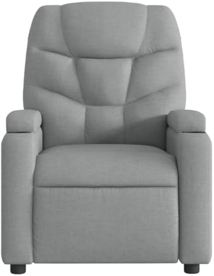 vidaXL Luxurious Massage Recliner Chair-Manual Tilt, Comfort Fabric, Vibration with Cup Holders/Light Gray/Perfect for Living Room, Bedroom