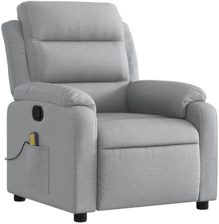 vidaXL Light Gray Fabric Massage Recliner Chair with Side Pocket and Manual Adjustability for Living Room Comfort