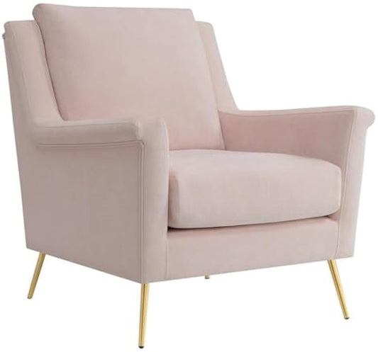BOWERY HILL Living Room Wood Fabric Upholstered Accent Chair in Blush Pink