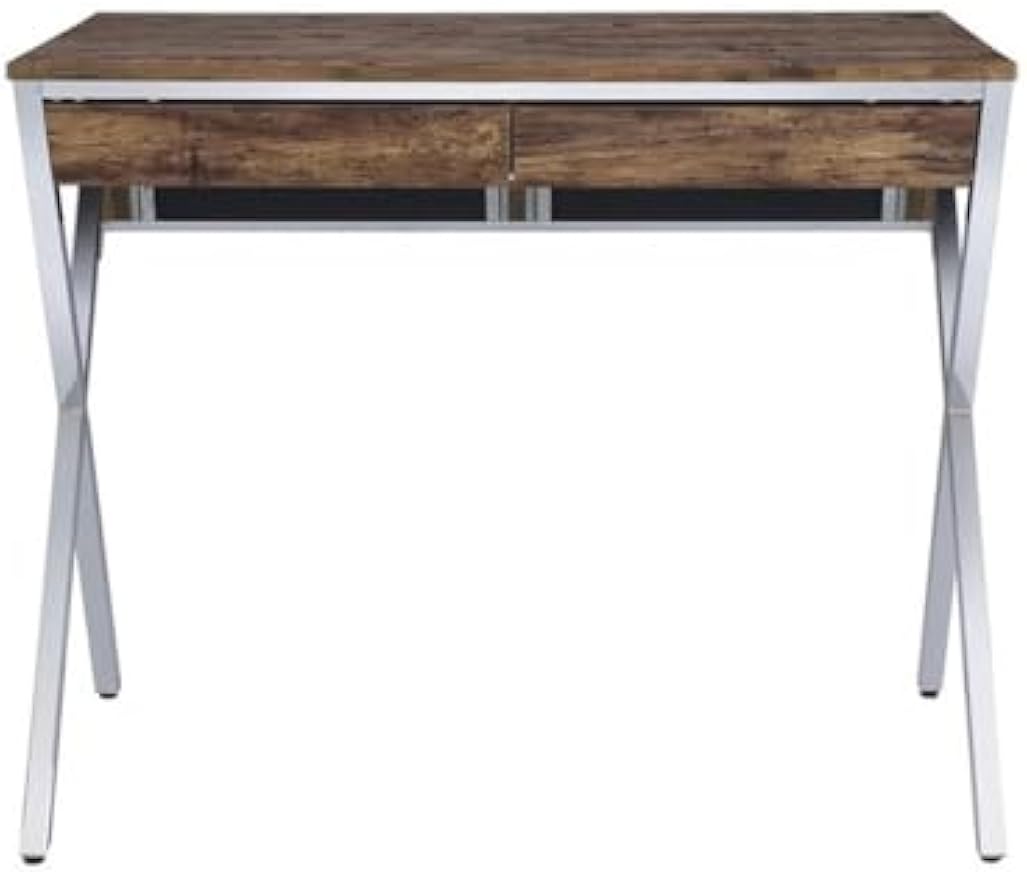 Acme Callers 2-Drawer Wooden Home Office Desk in Weathered Oak and Chrome