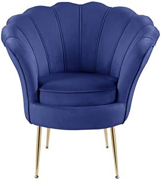 TRIPLE TREE Velvet Living Room Chair with Scalloped Back, Modern Upholstered Accent Chair Barrel Chair with Metal Legs, Cute Comfy Armchair Single Sofa Chair for Living Room, Bedroom and Office, Blue