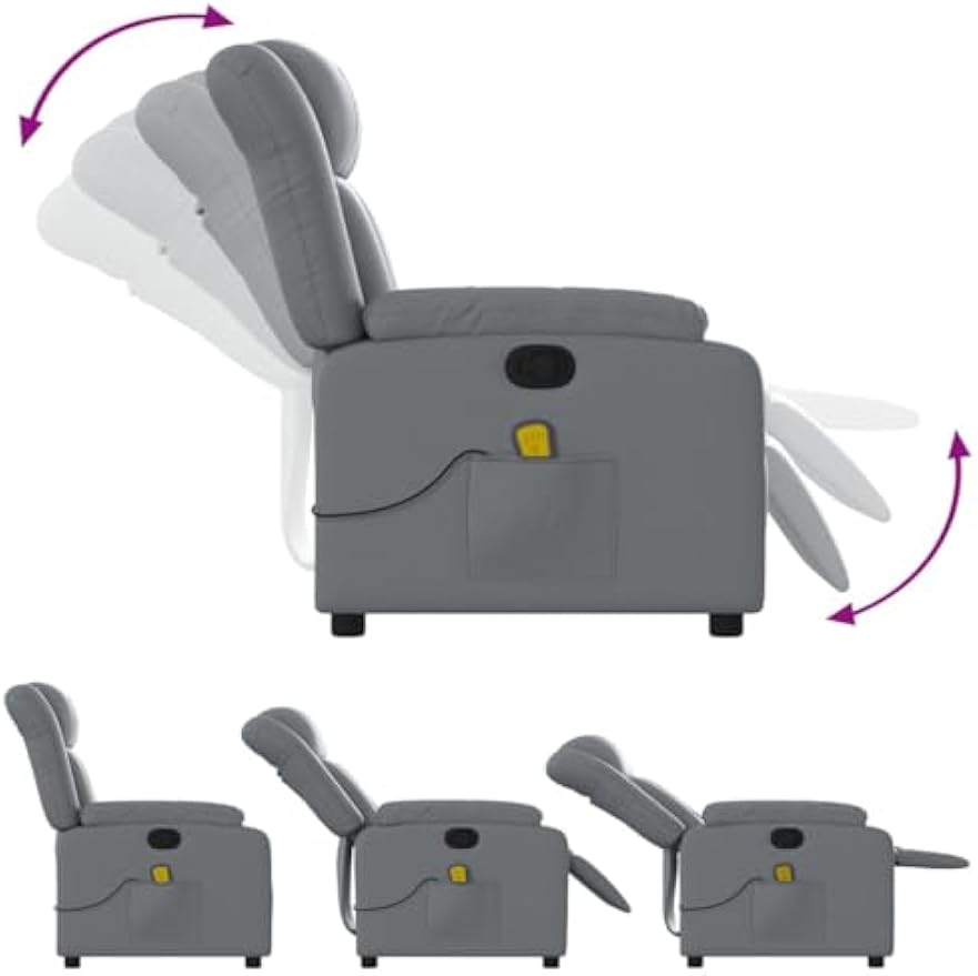 vidaXL Modern Gray Massage Recliner Chair Faux Leather Ergonomic Vibration Reclining Armchair Adjustable for Living Room Bedroom Single Sofa Office Push