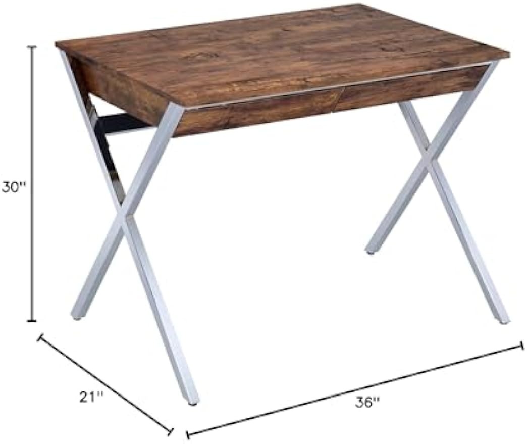 Acme Callers 2-Drawer Wooden Home Office Desk in Weathered Oak and Chrome