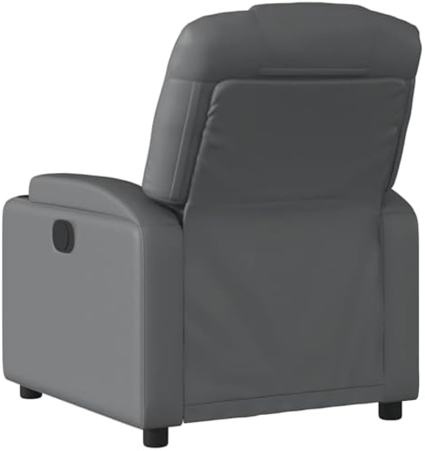 vidaXL Gray Faux Leather Recliner Chair with Manual Recline, Cup Holders and Side Pocket for Living Room, Bedroom Comfort