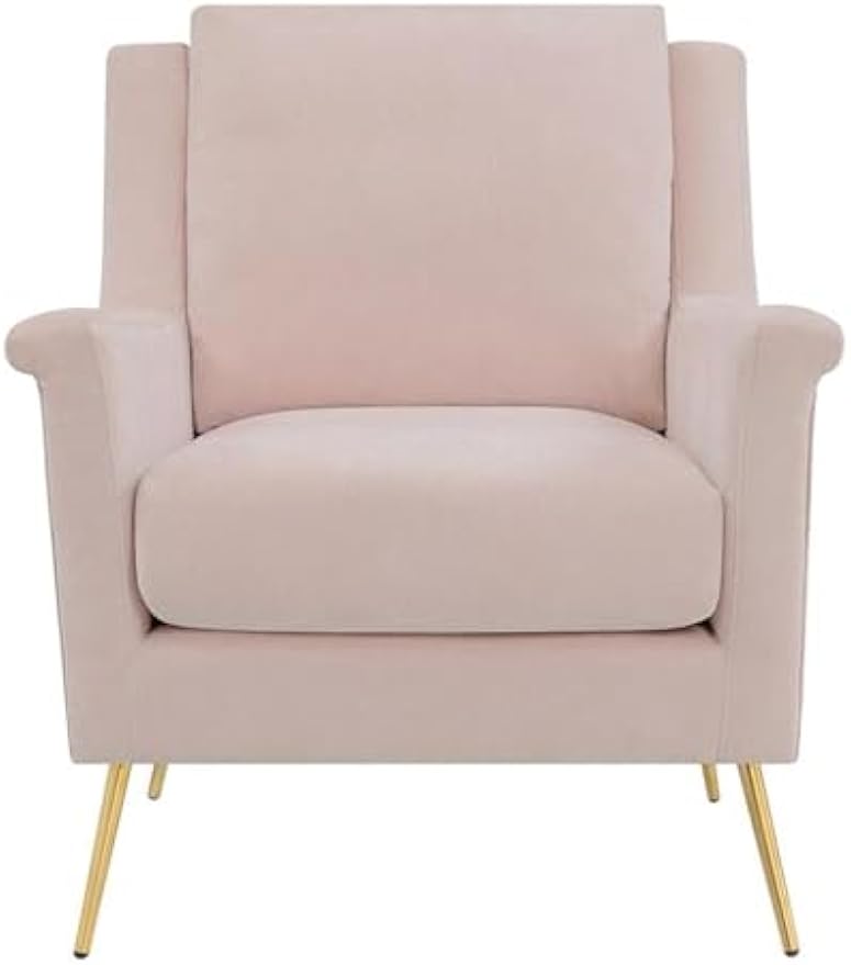 BOWERY HILL Living Room Wood Fabric Upholstered Accent Chair in Blush Pink