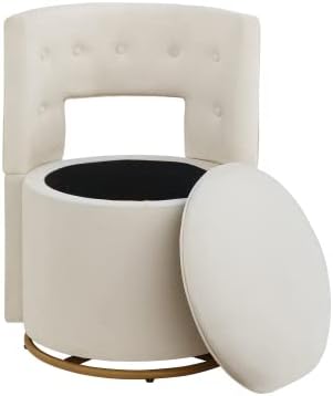 SZLIZCCC 360° Swivel Chair, Modern Velvet Living Room Chair/Accent Chair with Storage, Gold Metal Legs, for Living Room Bedroom (Beige)