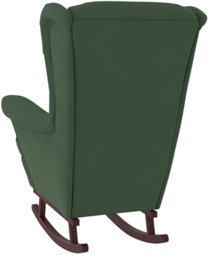 vidaXL Dark Green Velvet Rocking Chair with Solid Rubber Wood Legs - Stylish Design, Padded Foam for Comfort, Ideal for Living Room or Lounge Area