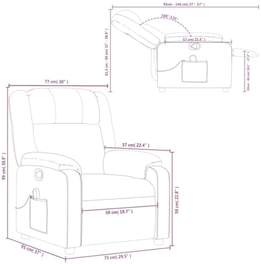 vidaXL Black Massage Recliner Chair Adjustable Vibration Seating Modern Fabric Living Room Bedroom Sofa Reclining Armchair Comfort TV Single