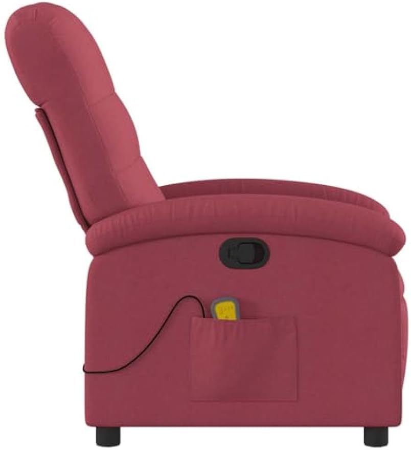 vidaXL Massage Recliner Chair - Wine Red Fabric Adjustable Armchair, 6-Point Vibrating Massage, Side Pocket, Manual Recline up to 135° for Living Room or Lounge