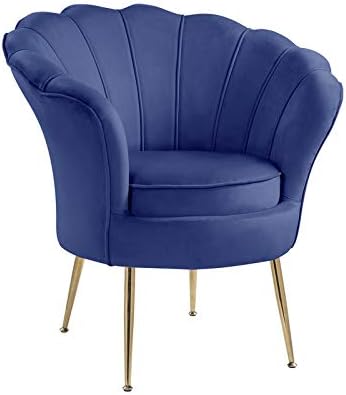 TRIPLE TREE Velvet Living Room Chair with Scalloped Back, Modern Upholstered Accent Chair Barrel Chair with Metal Legs, Cute Comfy Armchair Single Sofa Chair for Living Room, Bedroom and Office, Blue