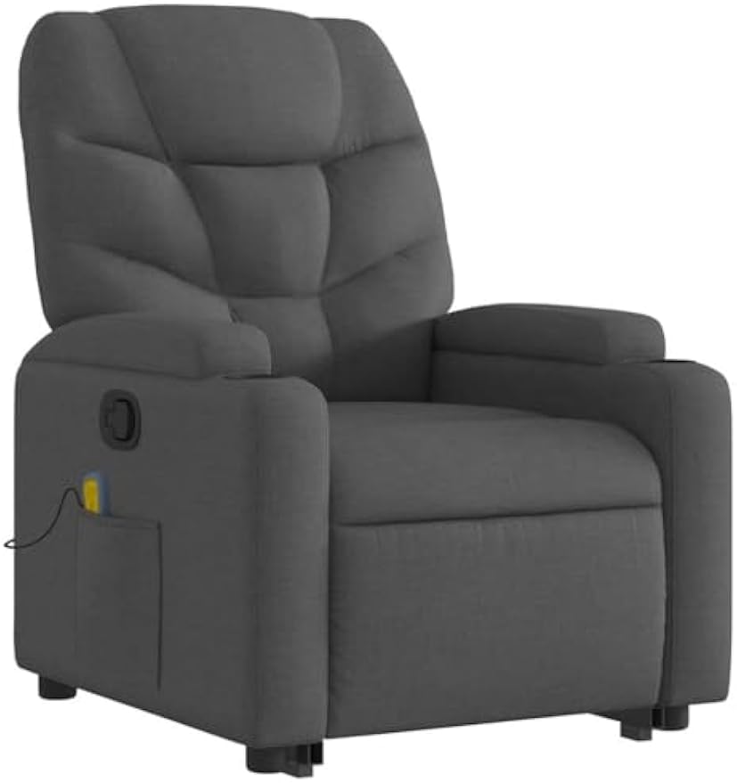 vidaXL Power Lift Massage Recliner Chair-Manual Recliner with Cup Holder/Armchair for Elderly-Dark Gray Fabric-Relaxing Lounge Armchair for Living Room, 3206043