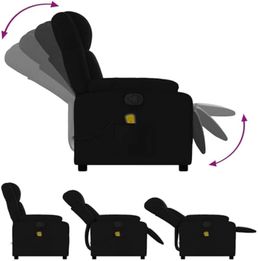 vidaXL Black Fabric Massage Recliner Chair | Adjustable Multi Position Backrest Plush Padded Seat with USB Function Modern Indoor Seating for Living Room and Bedroom Reclining Office TV Sofa