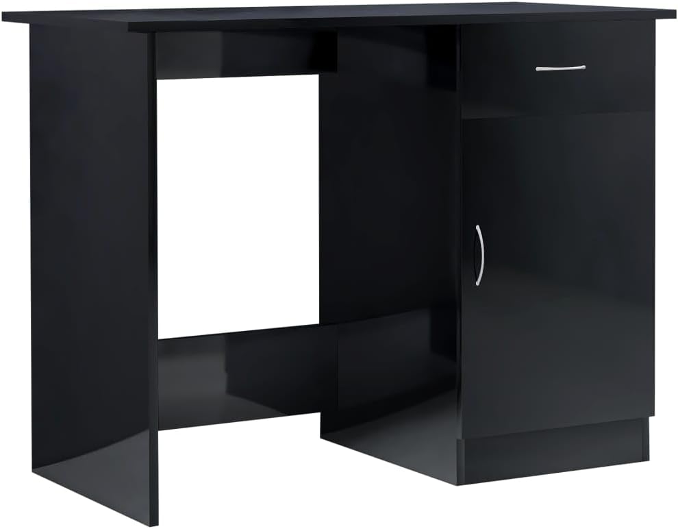 vidaXL Desk Computer Desk Home Office Desk with Drawer Gray Engineered Wood