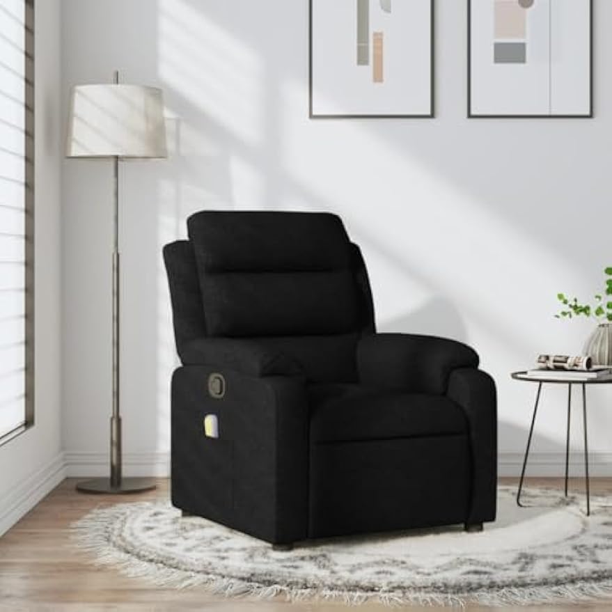 vidaXL Black Fabric Massage Recliner Chair with Storage and Functionality for Living Room Bedroom Comfort Reclining Armchair Office Modern TV Adjustable Single Sofa