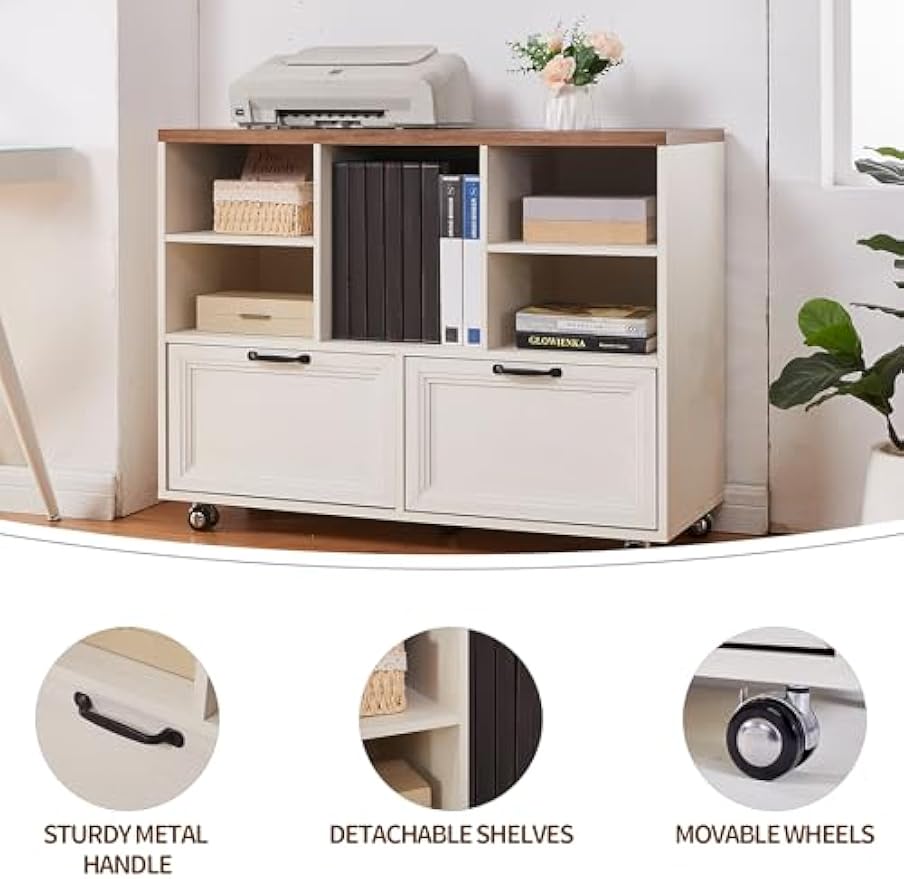 60" Farmhouse Executive Desk and 40" Mobile File Cabinet Combination,L Shaped Executive Desk with Charging Station,Home Office Desk for Office Work,Home Study