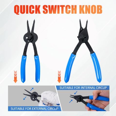 12 Pcs Snap Ring Pliers Set, Heavy Duty Fixed Tip Combination Internal External Versatile Retaining Snap Ring Pliers for 0.038in 0.047in 0.070in 0.090in