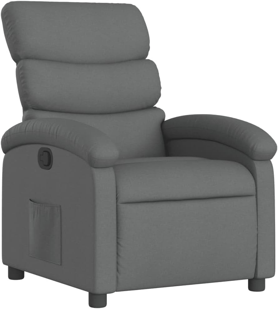 vidaXL Light Gray Manual Recliner Chair - Adjustable Fabric Lounger with Side Pocket and Cozy Foam Padding for Living Room, Study