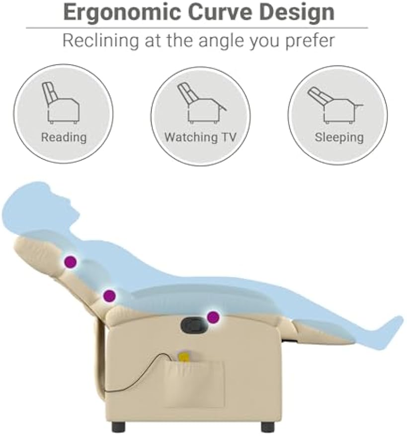 vidaXL Massage Recliner Chair for Adults, Single Theater Seating with Vibration Massage & Manually Adjustable Backrest/Footrest, Modern Reclining Sofa for Living Room, Cream Fabric